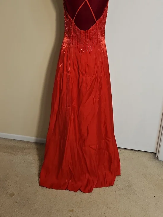 Red Beaded Spaghetti-Strap Evening Gown Size 11 (Juniors) - Picture 4 of 6